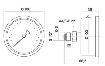 Pakkens 0-25 Bar 100 mm Arkadan Bağlantılı Panotipi Gliserinli Manometre G 1/2 inç - 2