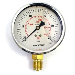 Pakkens 0-25 Bar 160 mm Alttan Bağlantılı Gliserinli Manometre G 1/2 inç - 1