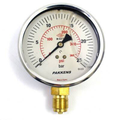 Pakkens 0-25 Bar 160 mm Alttan Bağlantılı Gliserinli Manometre G 1/2 inç - 1