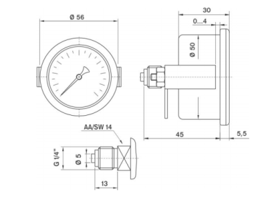 Pakkens 0-2.5 Bar 50 mm Panotipi Arkadan Bağlantılı Kuru Manometre G 1/8 inç - 2