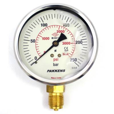 Pakkens 0-250 Bar 160 mm Alttan Bağlantılı Gliserinli Manometre G 1/2 inç - 1