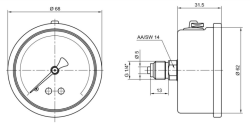 Pakkens 0-250 Bar 63 mm Arkadan Bağlantılı Gliserinli Manometre G 1/4 inç - 2