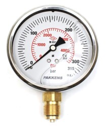 Pakkens 0-315 Bar 100 mm Alttan Bağlantılı Gliserinli Manometre G 1/2 inç - 1
