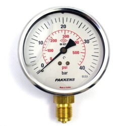 Pakkens 0-40 Bar 160 mm Alttan Bağlantılı Gliserinli Manometre G 1/2 inç - 1