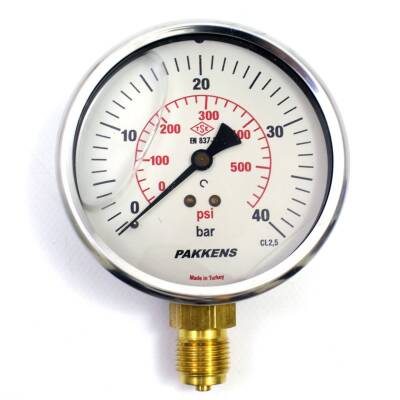 Pakkens 0-40 Bar 160 mm Alttan Bağlantılı Gliserinli Manometre G 1/2 inç - 1