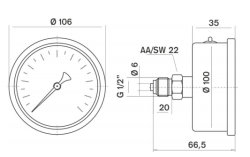 Pakkens 0-400 Bar 100 mm Arkadan Bağlantılı Gliserinli Manometre G 1/2 inç - Pakkens (1)