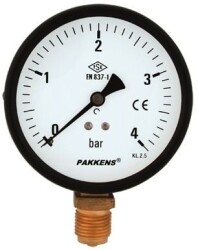 Pakkens 0-400 Bar 160 mm Alttan Bağlantılı Kuru Manometre G 1/2 inç - Pakkens