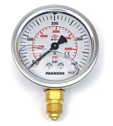 Pakkens 0-400 Bar 63 mm Alttan Bağlantılı Gliserinli Manometre G 1/4 inç - Pakkens