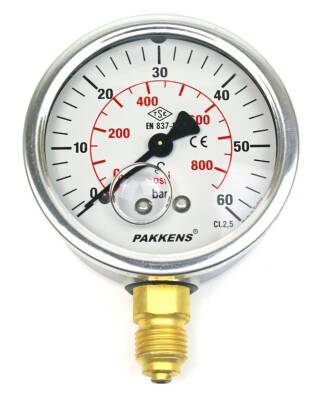 Pakkens 0-60 Bar 63 mm Alttan Bağlantılı Gliserinli Manometre G 1/4 inç - 1