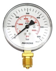 Pakkens 0-600 Bar 100 mm Alttan Bağlantılı Kuru Manometre G 1/2 inç - Pakkens