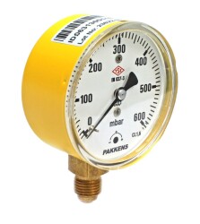 Pakkens 0-600 mBar 63 mm Alttan Bağlantılı Kapsül Diyaframlı Doğalgaz Manometresi CL1,6 G 1/4'' - Pakkens