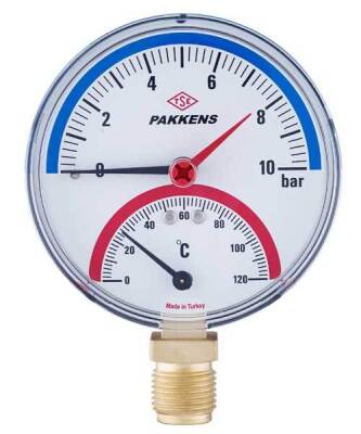 Pakkens 100mm 120 C°/ 4 Bar Kombine Ölçer, Termometre-Manometre - 1