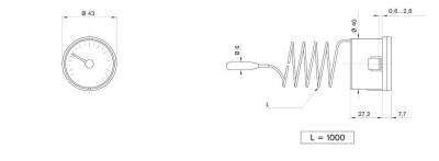 Pakkens Çap 40 0/+120 °C Arkadan Bağlantılı Gazlı Termometre 1mt Pvc Kaplı Kapiler Boyu - 2