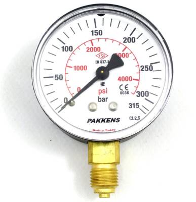 Pakkens Çap 50 0/315 Bar Kuru Tip Basınç Ölçer, Manometre, Basınç Göstergesi 1/4'' - 1