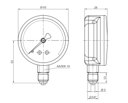 Pakkens Çap 63 0/160 Bar Kuru Tip Basınç Ölçer, Manometre, Basınç Göstergesi 1/4 inch - Pakkens (1)