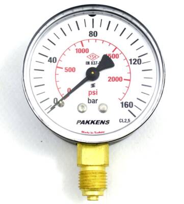 Pakkens Çap 63 0/160 Bar Kuru Tip Basınç Ölçer, Manometre, Basınç Göstergesi 1/4 inch - 1