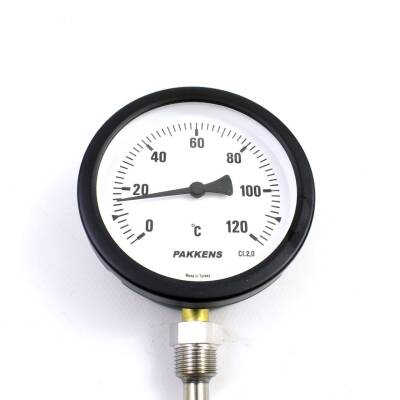 Pakkens Termometre 0-120 °C Çap 100 mm Daldırma Boyu 10 cm Alttan Bağlantılı G 1/2 inç - 1
