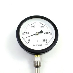 Pakkens Termometre 0-250 °C Çap 100 mm Daldırma Boyu 10 cm Alttan Bağlantılı G 1/2 inç - 1