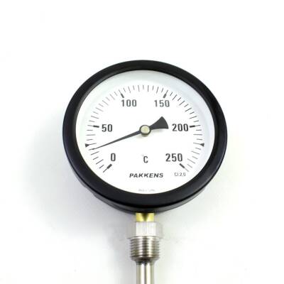 Pakkens Termometre 0-250 °C Çap 100 mm Daldırma Boyu 10 cm Alttan Bağlantılı G 1/2 inç - 1