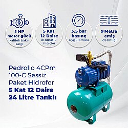 Pedrollo 4CPm 100-C Sessiz Paket Hidrofor 5 Kat 12 Daire 24 Litre Tanklı - Pedrollo Pompa (1)