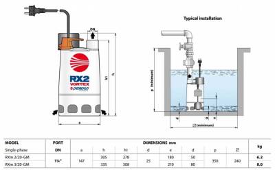 Pedrollo RXm 5/40 GM Gizli Flatörlü Full Paslanmaz Drenaj Dalgıç Pompa - 4