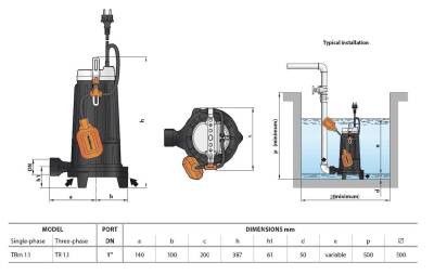 Pedrollo TRm 0.75 Parçalayıcı Bıçaklı (Öğütücülü) Foseptik Dalgıç Pompa Monofaze (220V) 16,5 mss 7.5 m³/h - 4