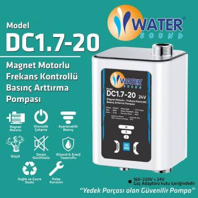 Sessiz Daire İçi Hidrofor, Güneş Enerjisi, Şebeke Basınç Artırıcı Otomatik Pompa 2 Bar 26 Lt/Dk - DC1.7-20 - 2