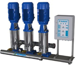 Sumak SHTPD8 C 220/8 Düşey Milli Kademeli Üç Pompalı Paslanmaz Çark ve Difüzörlü Hidrofor 8 KAT 72 DAİRE - Sumak Pompa