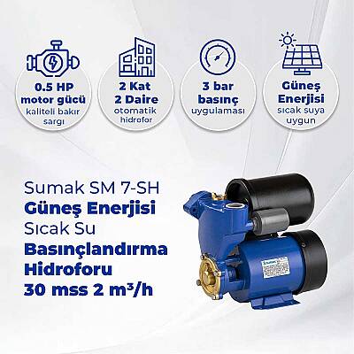 Sumak SM 7-SH Güneş Enerjisi Sıcak Su Basınçlandırma Hidroforu 30 mss 2 m³/h - 2