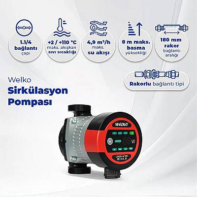 Welko LPA 32-8 180 mm Frekans Konvertörlü Sirkülasyon Pompası 8 mss 4,9 m3/h - 2