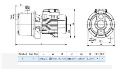 Wilo Jet SPS Mini 3.46 Paslanmaz Gövdeli Kendinden Emişli Jet Pompa 1 Hp 40 mss 3.6 m³/h - 2