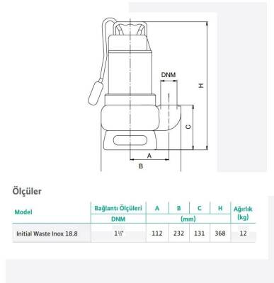 Wilo Waste Inox 18.8 Kirli Su Paslanmaz Gövdeli Drenaj Dalgıç Pompa 8 mss 18 m³/h 220 Volt - 2
