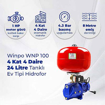 Winpo WNP 100 4 Kat 4 Daire Hidrofor, 24 Litre Tanklı Hidrofor, Ev Tipi Hidrofor - 2