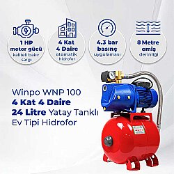 Winpo WNP 100 4 Kat 4 Daire Hidrofor, 24 Litre Yatay Tanklı Hidrofor, Ev Tipi Hidrofor - Winpo (1)