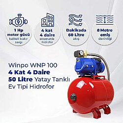 Winpo WNP 100 4 Kat 4 Daire Hidrofor, 50 Litre Yatay Tanklı Hidrofor, Ev Tipi Hidrofor - Winpo (1)